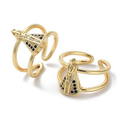Brass Micro Pave Cubic Zirconia Open Cuff Rings for Women