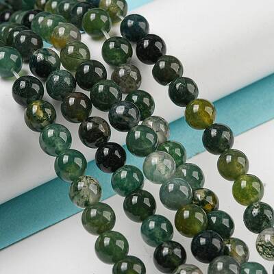 Natural Moss Agate Round Beads Strands