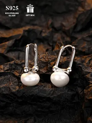 S925 Sterling Silver Pearl Decor Earrings, Fashionable Earrings for Women & Girls, Trendy All-match & Exquisite Pretty Studs...