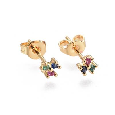 Brass Micro Pave Cubic Zirconia Stud Earrings