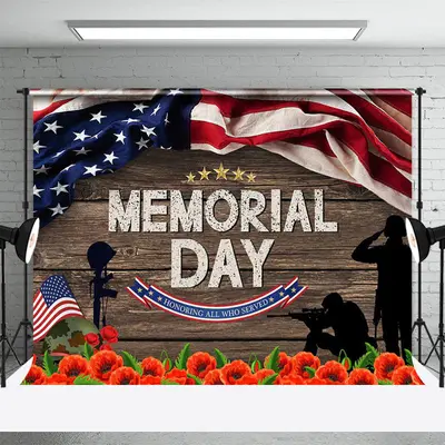 American Flag Wood Floral Star Memorial Day Backdrop - Aperturee