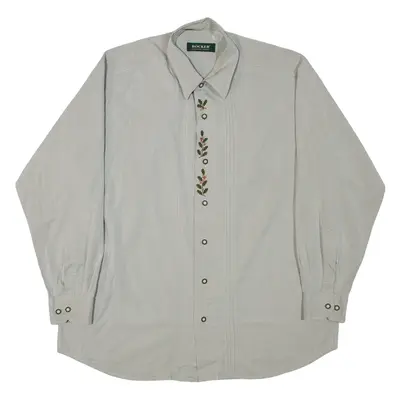 BOCKER Embroidered Mens Plain Shirt Grey Long Sleeve L