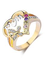 Women's Elegant Heart & Butterfly Design Rhinestone Decor Ring, Trendy Letters Design Ring, Stylish Vintage Jewelry As Gift