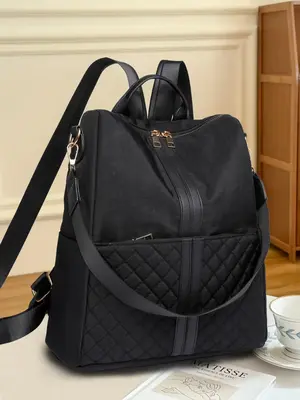 Women's Elegant Quilted Backpack with Zipper, Plain Color Trendy Large Capacity Backpack, Simple Style Versatile Backpack for...