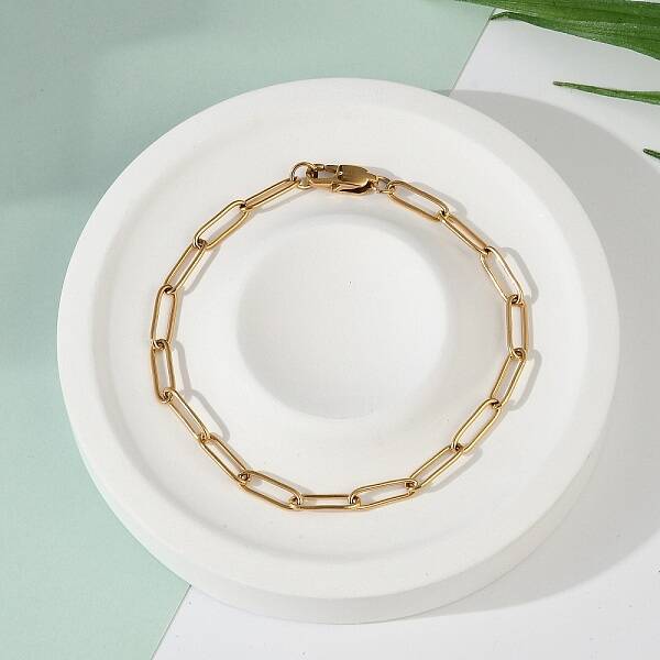 PVD Vacuum Plating 304 Stainless Steel Paperclip Chain Bracelets