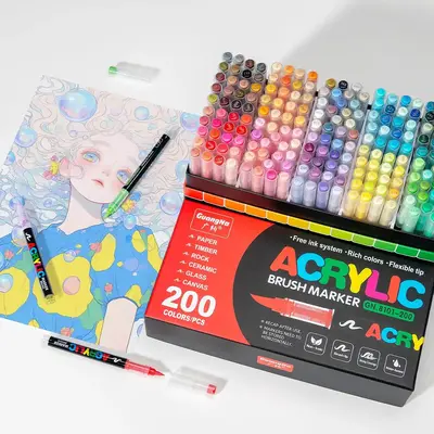 Acrylic Paint Pens Set, Soft Flexible Brush Tips, Precise Control, Ideal for Canvas Rock Wood Glass Ceramic Fabric Painting, ...