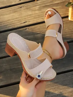 Women's Fashionable Plain Color Chunky Heeled Sandals, Casual Comfortable Platform Sandals for Summer, Female All-match Shoes...