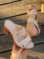 Women's Fashionable Plain Color Chunky Heeled Sandals, Casual Comfortable Platform Sandals for Summer, Female All-match Shoes...