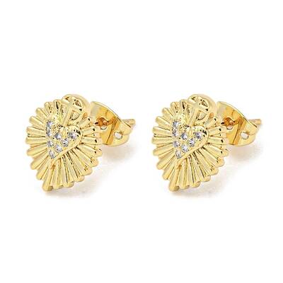 Heart Rack Plating Brass Micro Pave Cubic Zirconia Stud Earrings