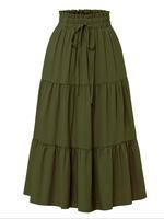 Women's Casual Adjustable Drawstring Layered A Line Skirt, Elastic Waist Midi Skirt for Fall, Fall Outfits 2024, Basic Minima...