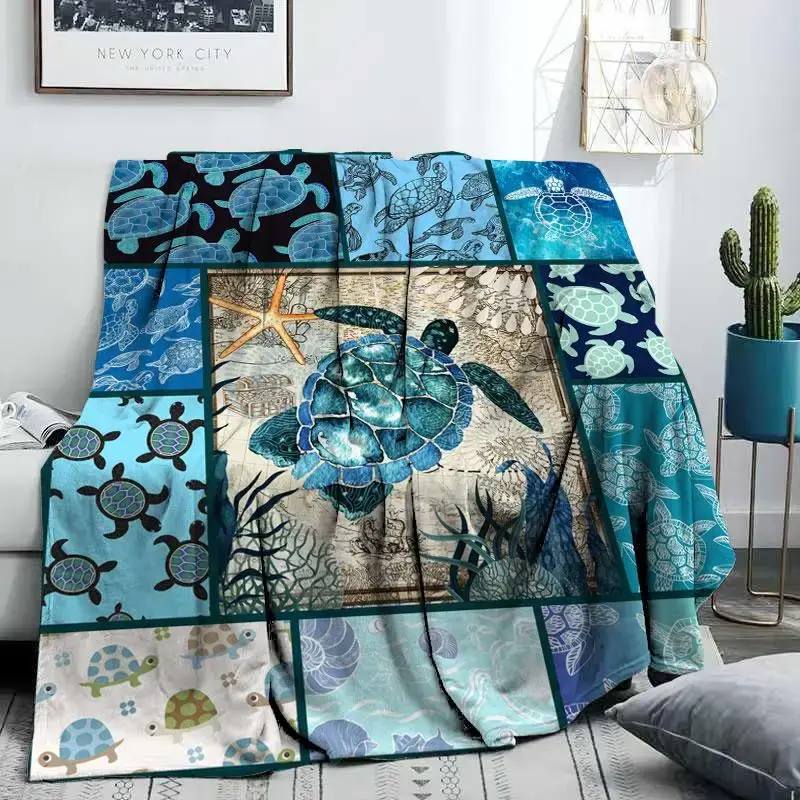 Sea Turtle Print Throw Blanket, 1 Count Soft Warming Nap Blanket for Office, Bedroom Accessories Rest Blanket for Air-conditi...