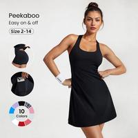 GLOWMODE FeatherFit-Air Peekaboo Strappy Dress With Built-In Anti-Slip Shorts Low Impact Yoga Daily Summer Dress Black Dress ...