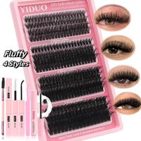 Fluffy False Eyelashes Kit, 4 Styles 10-18mm Individual Eyelashes Extensions Kit with Lash Bond & Lash Remover & Lash Applica...