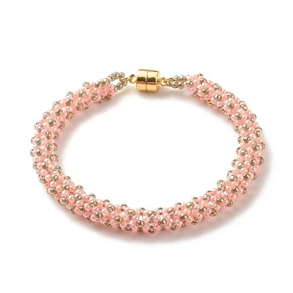 Glass Seed Beaded Bracelet with Brass Magnetic Clasps