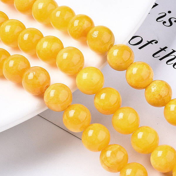 Natural Dyed Yellow Jade Gemstone Bead Strands