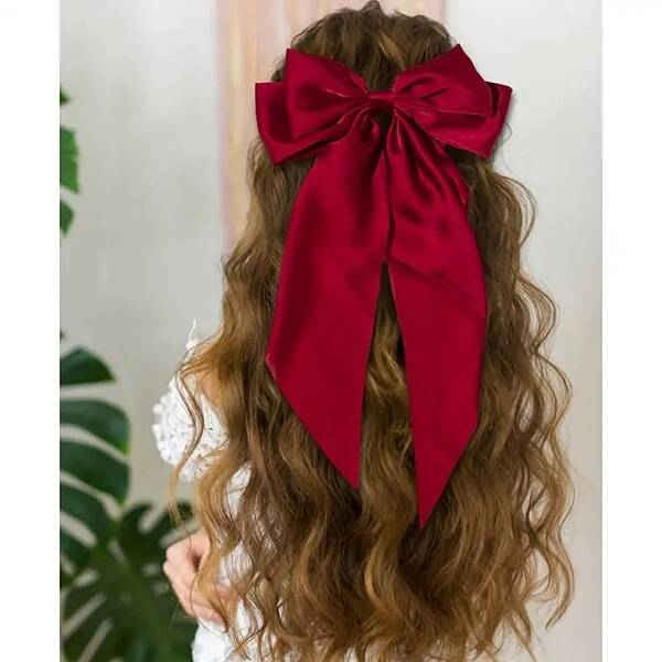 Solid Color Long Bowknot Satin Hair Barrettes
