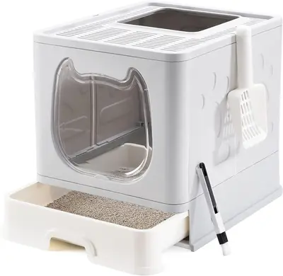 Covered Cat Litter Box with Lid for Small and Medium Cats, Foldable Kitten Litter Pan for Growing Cats, Drawer Type Anti-Spla...