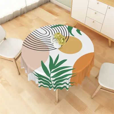Simple Prints Lines Monstera Boho Round Tablecloth - Aperturee