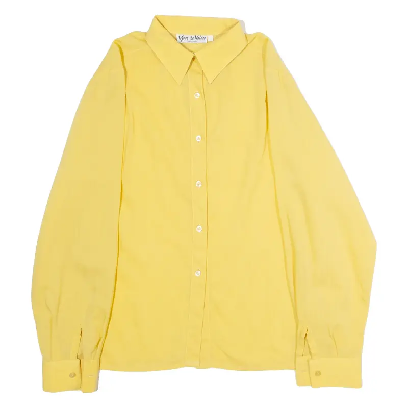 YVES DE VALERE Womens Plain Shirt Yellow 90s Long Sleeve UK 14