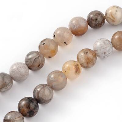 Natural Bamboo Leaf Agate Round Bead Strands