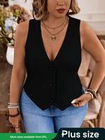 【Plus Size】 Solid Color Vneck Vest, Casual Basic Sleeveless Outerwear for Daily Wear, Women's Plus Clothing for All Seaso...