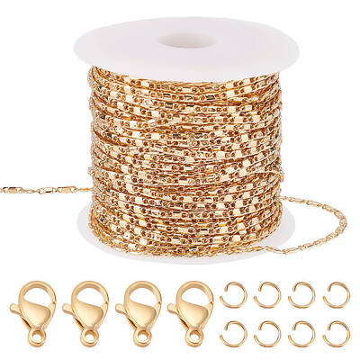 Beebeecraft 33 Feet 18K Gold Plated Cable Chains Mirror Link Chain with 20 Lobster Claw Clasps and 50 Jump Rings for Necklace...
