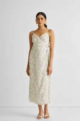 Strappy Wrap Dress in Blue Florals | Color: Lily Love | Size: 2XL