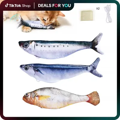 Petgravity Bitesized Realistic Flopping Fish Cat Toys, 3 Pack, Interactive Cat toys for All Breeds, Tap-Activated 3 Flapping ...