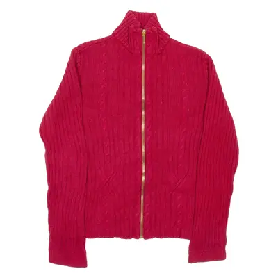 CHAPS Womens Cardigan Red 1/2 Zip Cable Knit L
