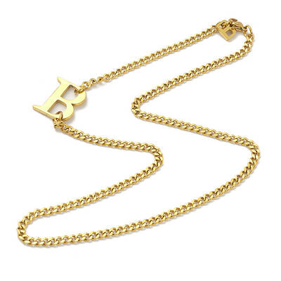 Ion Plating(IP) 304 Stainless Steel Initial Letter B Pendant Necklace with Curb Chains for Women