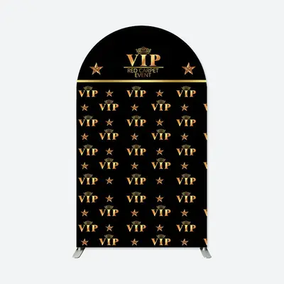 Aperturee Black Gold Vip Arch Backdrop For Red Carpet Event | Custom Arched Wall Covers | Diy Round Arch Backdrop | Wedding A...
