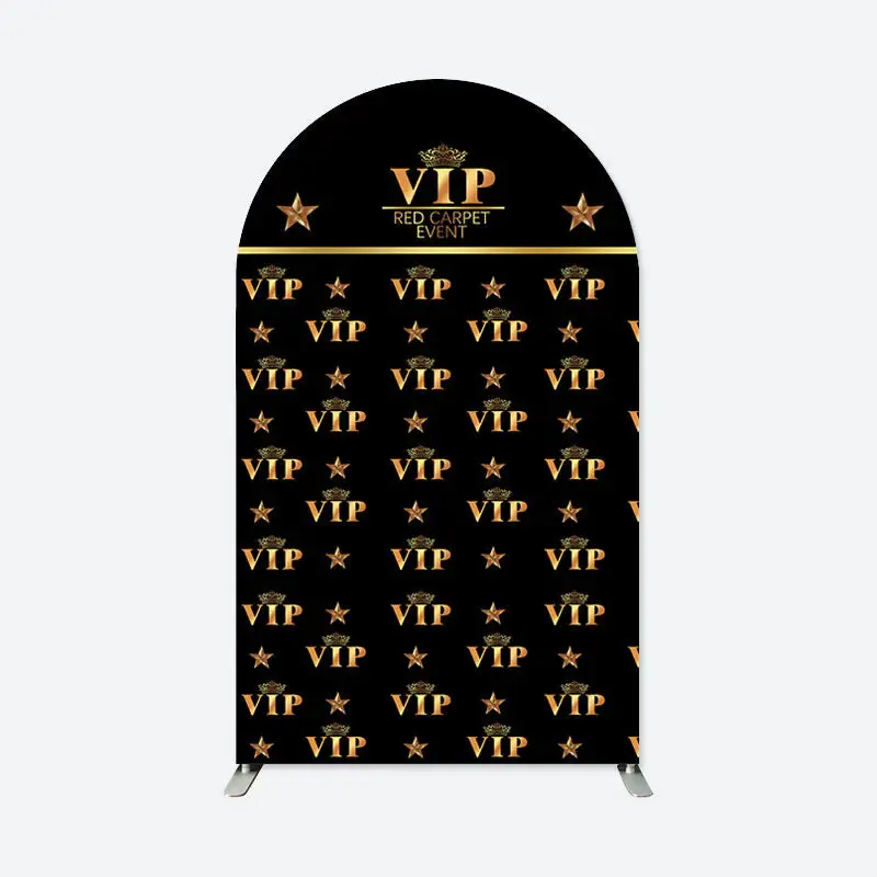 Aperturee Black Gold Vip Arch Backdrop For Red Carpet Event | Custom Arched Wall Covers | Diy Round Arch Backdrop | Wedding A...