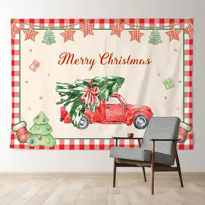 Aperturee Lovely Truck With Christmas Tree Holiday Backdrop