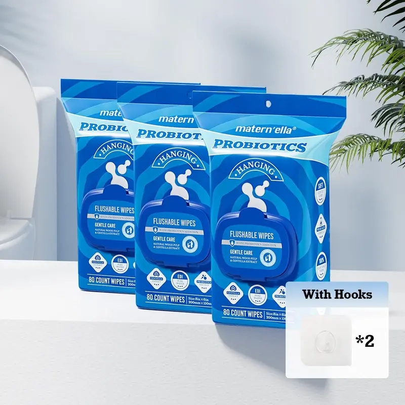 Matern’ella Hanging fragrance free Wet Wipes with Probiotics, XL Size Adult Wipes Made of Plant - Based Fibers，Alcohol-Fr...
