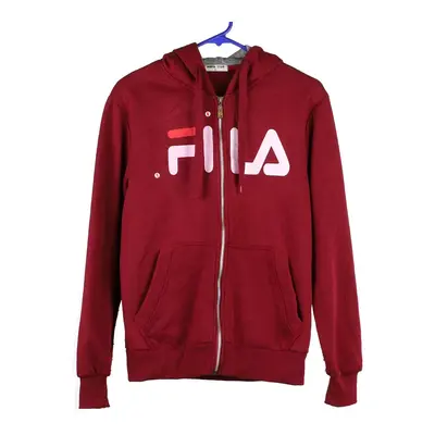 Bootleg Fila Hoodie - Large Burgundy Cotton Blend