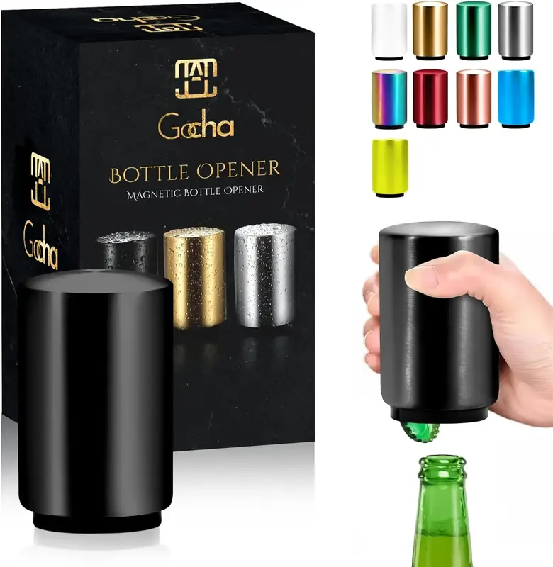 Magnetic Bottle Opener | Automatic Beer Cap Opener with Magnetic Cap Catcher | Stainless Steel Push & Pull Bottle Opener for ...