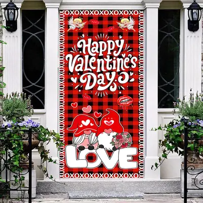 Aperturee Romantic Gnome Angel Plaid Valentines Day Door Cover | Diy Door Decorating Ideas | House Front Door Cover | Front D...