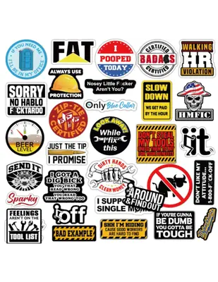 Hard Hat Stickers - 25-150 pcs Funny Stickers (Dirty) - Waterproof Vinyl for Helmet, Tool Box, Electrician, Cars, Blue Collar...