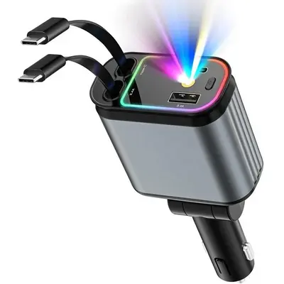 4 in 1 Car Charger, 66W Max Fast Charging Adapter with Dual Retractable Type C Cable, Car Charger Compatible with Samsung Ga...