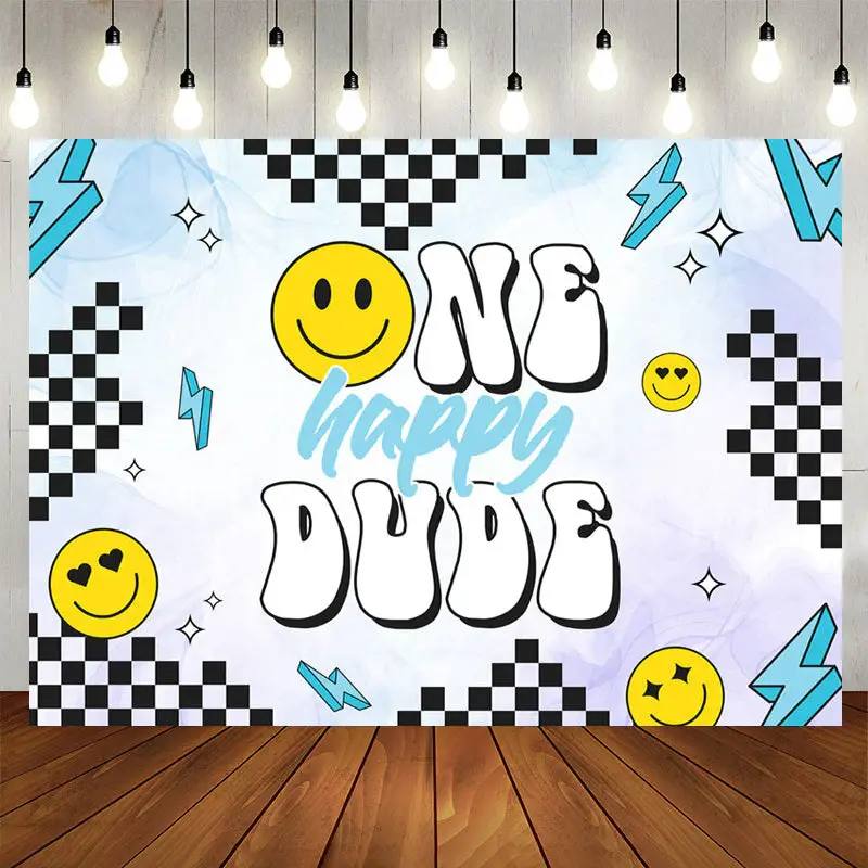 Aperturee One Happy Dude Smiley Face Boy 1st Birthday Backdrop