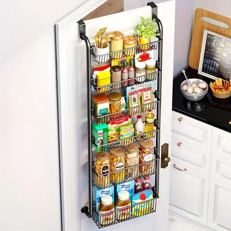 Over the Door Rack Shelf, 1 Piece Durable Spice Holder, Heavy Duty Metal Hanging Storage Rack for Kitchen