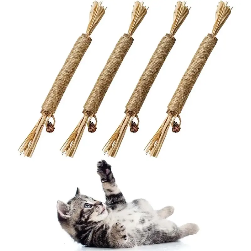4 Pack Natural Silvervine Sticks Cat Chew Toys for Kittens Dental Care Interactive Catnip Teething Sticks for Indoor Cats Dur...