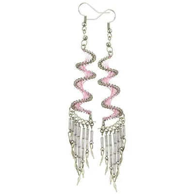 Spiral Swirl Peruvian Thread Earrings - Pink