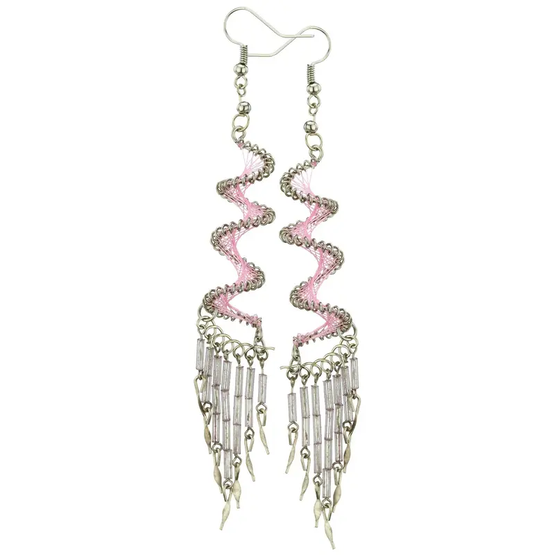 Spiral Swirl Peruvian Thread Earrings - Pink