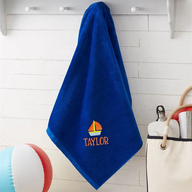 Blue Summer Fun Holiday Embroidered Beach Towel - Aperturee