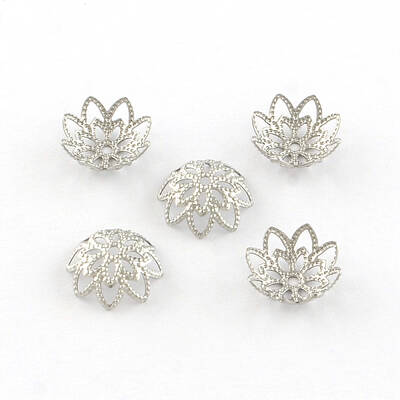 Tarnish Resistant 8-Petal Flower 304 Stainless Steel Fancy Bead Caps