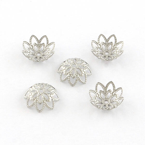 Tarnish Resistant 8-Petal Flower 304 Stainless Steel Fancy Bead Caps