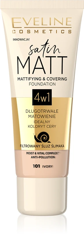 Eveline Satin Matt Mattifying and Covering Foundation 4in1 101 Ivory 30 ml