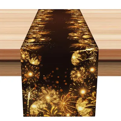 Black Golden Glitter Spark New Year Table Runner - Aperturee