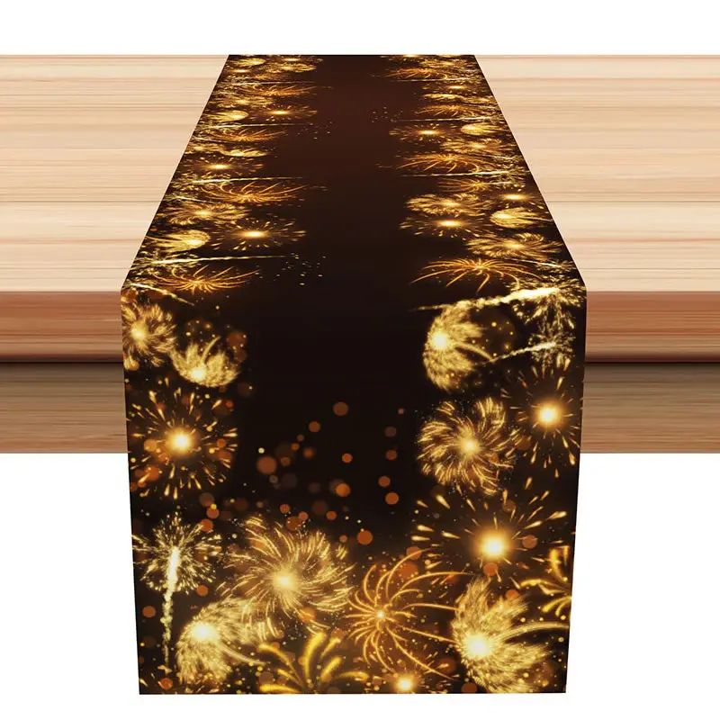 Black Golden Glitter Spark New Year Table Runner - Aperturee